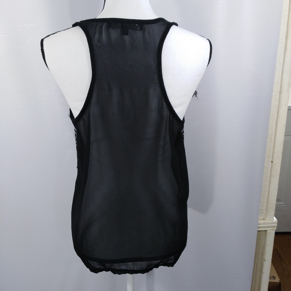 Almost Famous Sheer Sequin Tank Top Black Large - Picture 4 of 6